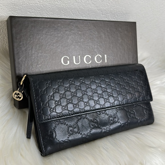 Gucci Black Embossed Leather Continental Wallet with Gold Hardware - Picture 2 of 12
